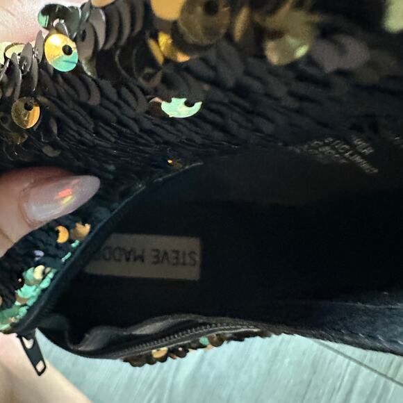 NEW STEVE MADDEN Georgia Ankle Boots 5.5 Reversible Sequin Gold Black Block Heel - Picture 8 of 9